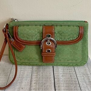 RARE COACH Green Signature Collection Buckle Flap Wristlet Clutch FLAWLESS